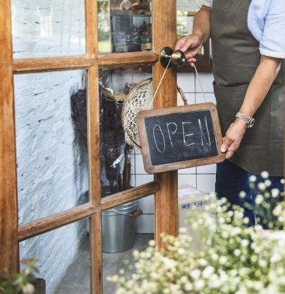 An open sign to an artisan bakery