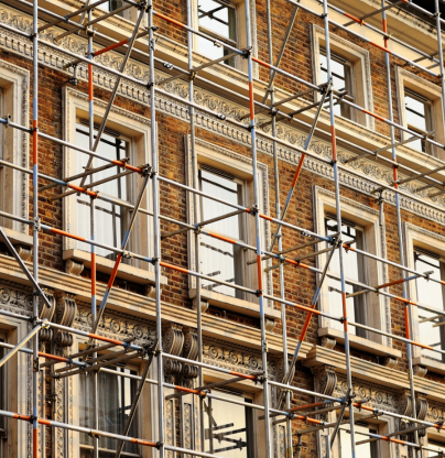 London terrace with scaffolding across the frontage