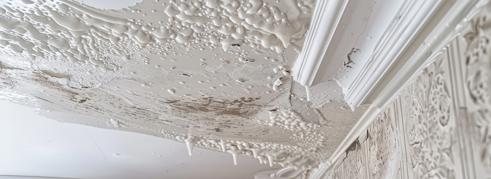 A water damaged ceiling