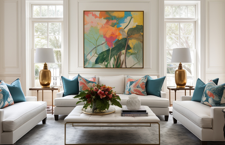 Image of colourful living room with beautiful art